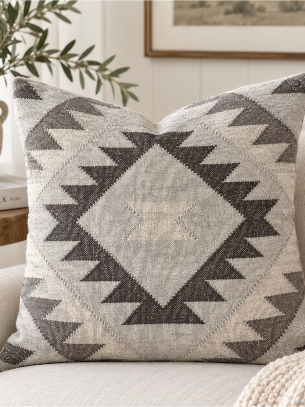 IKEA FJÄLLSKRÄP Wool Cotton Pillow Cover 20x20 Gray Geometric Kilim Scandinavian